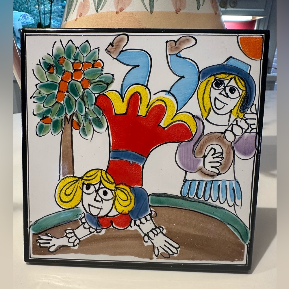 Hand Painted Tile Italy Folk Music Colorful 6x6 inches